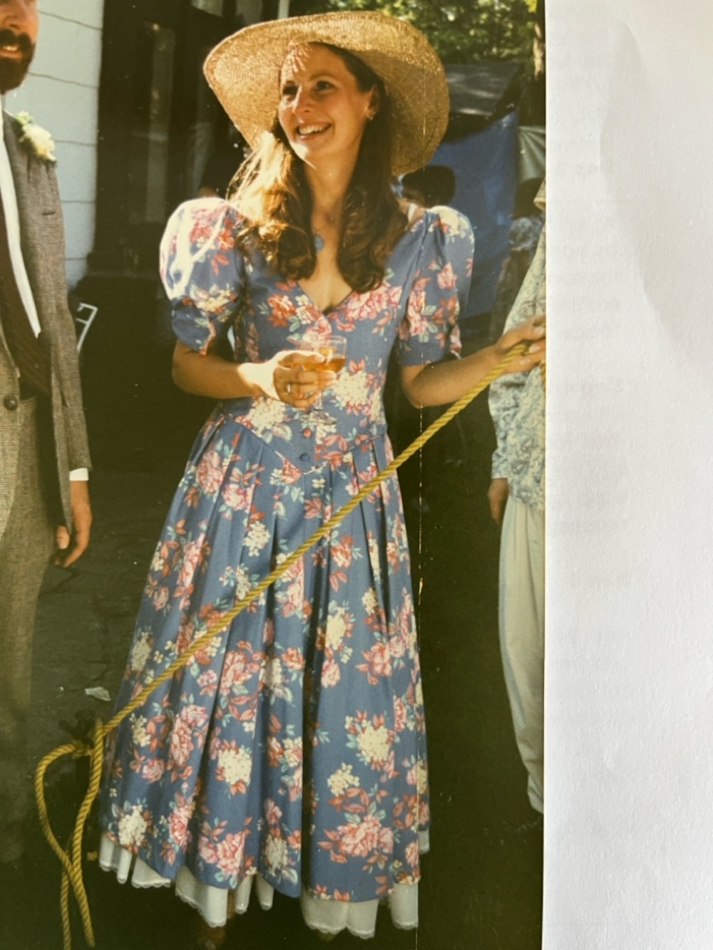 Laura Ashley Blue Floral Puff-Sleeve Maxi Dress, 100% cotton